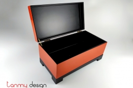Orange rectangle lacquer box hand-painted with lotus included with stand 18x35 cm